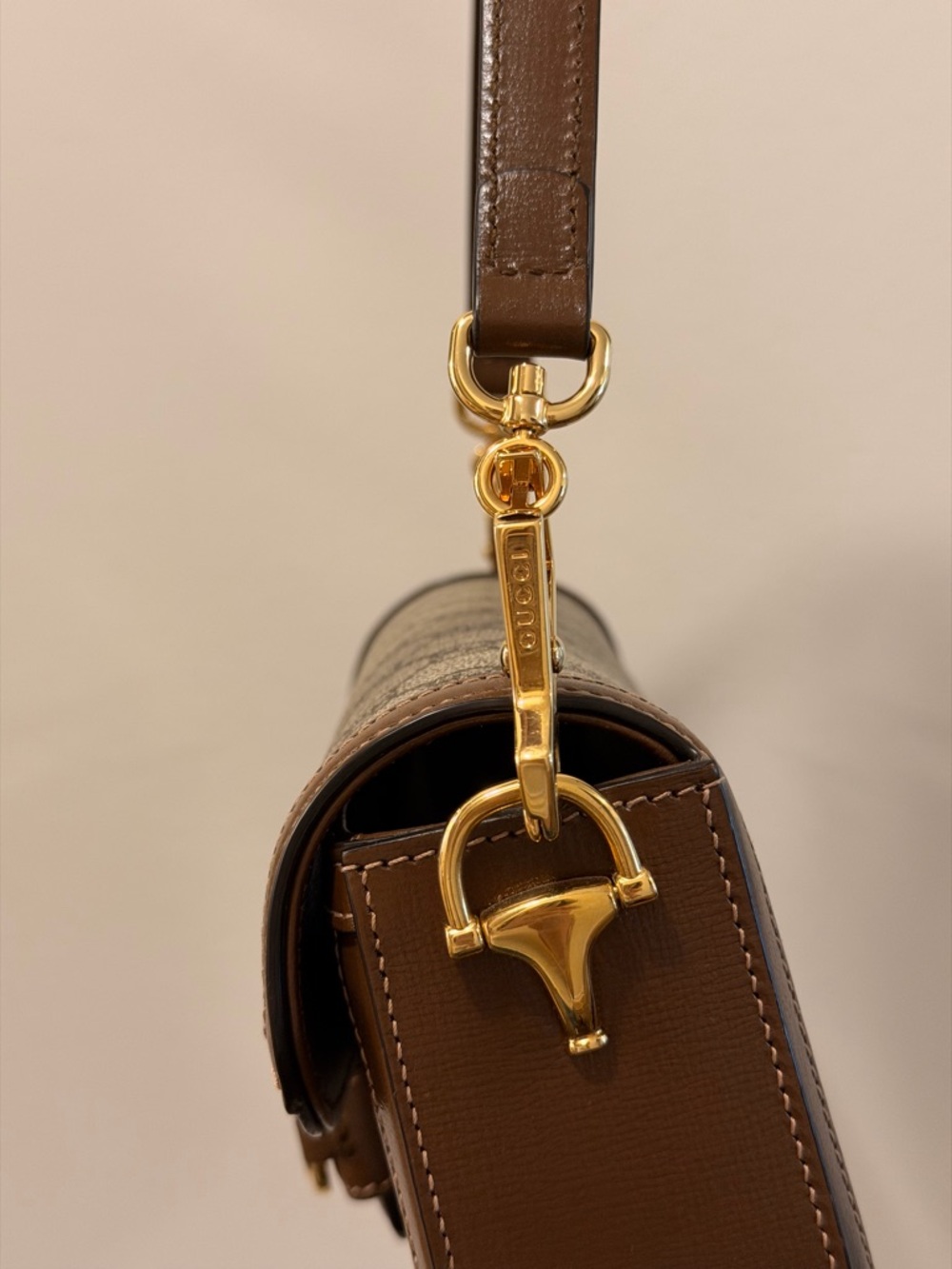 Gucci Canvas Horsebit 1955 Shoulder Bag with Gold Hardware - Picture 15 of 16